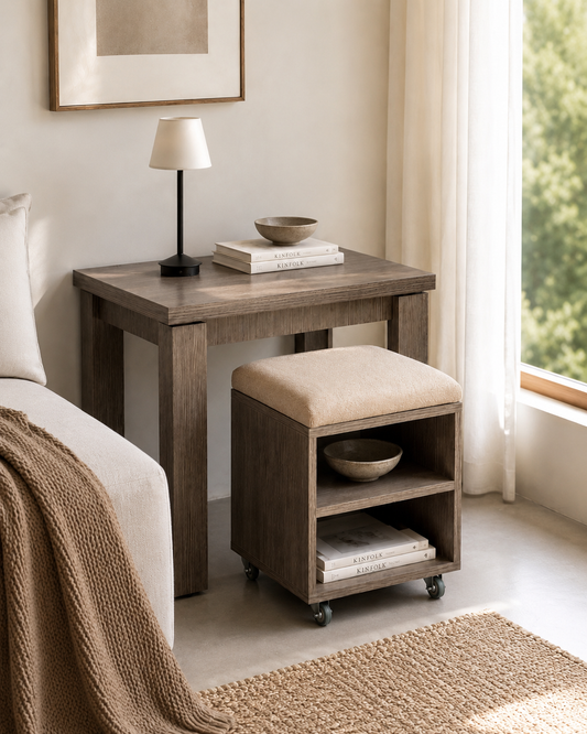 Table Console 2-en-1 avec Pouf Mobile et Rangement