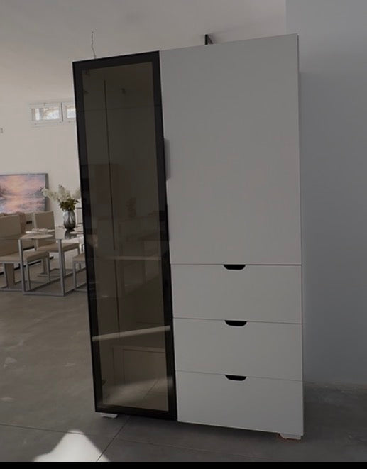 Dressing ARKÊN 2 Compartiments – Noir, Blanc & Verre Fumé | 120 × 60 × 200 cm