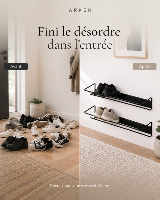 Porte chaussures mural ARKÊN 80 cm — Noir minimaliste & gain de place