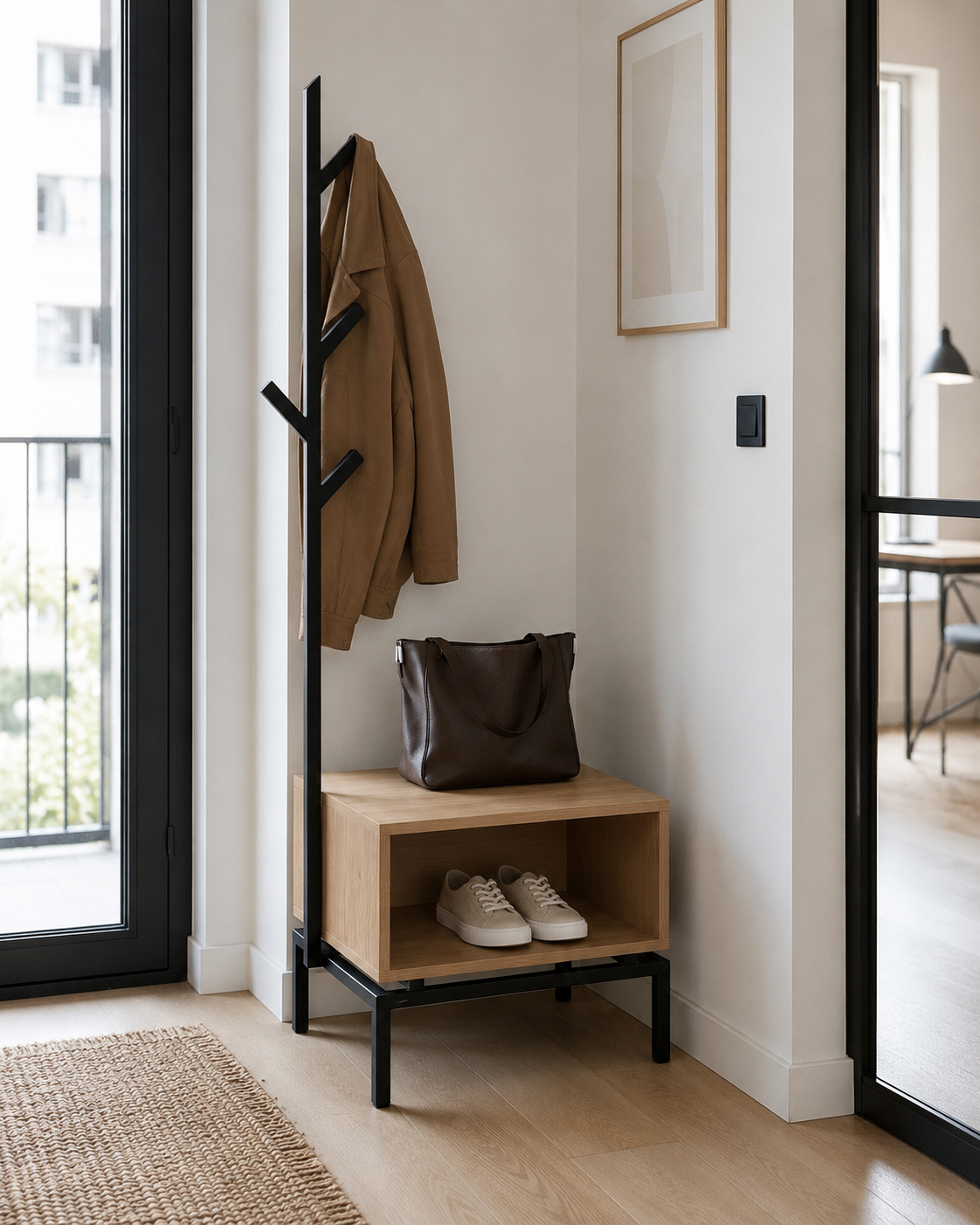 Vestiaire d’entrée ARKEN NORDIK – Porte-manteau, banc et rangement