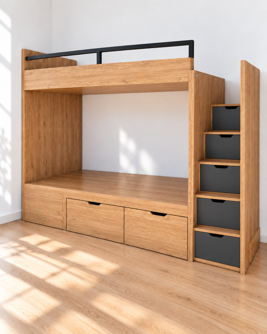 Lit superposé ARKEN Duo — Escalier & rangements intégrés