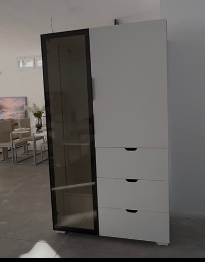 Dressing ARKÊN 2 Compartiments – Noir, Blanc & Verre Fumé | 120 × 60 × 200 cm