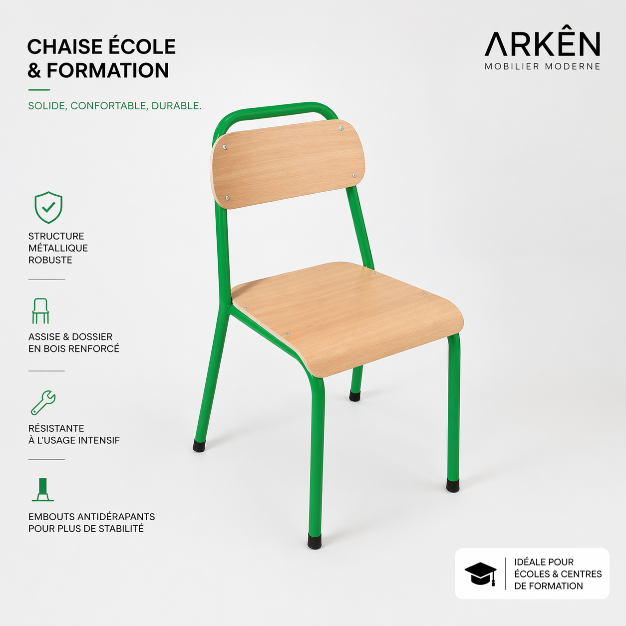 Chaise ordinaire école & centre de formation – Structure métallique robuste