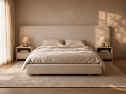 Lit Queen Size avec tête de lit rembourrée lisse — 160 × 200 cm