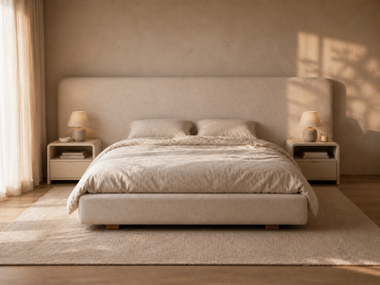 Lit Queen Size avec tête de lit rembourrée lisse — 160 × 200 cm