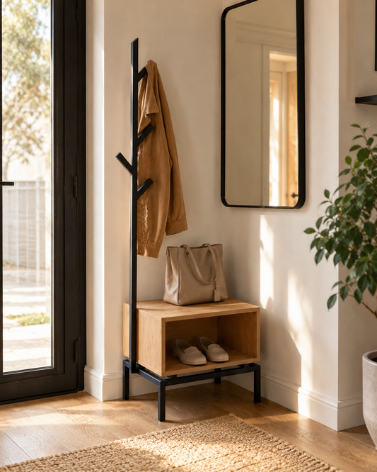 Vestiaire d’entrée ARKEN NORDIK – Porte-manteau, banc et rangement