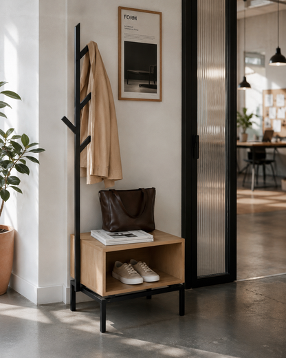 Vestiaire d’entrée ARKEN NORDIK – Porte-manteau, banc et rangement