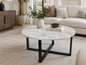 Table basse ronde effet marbre bois – Ø 90 cm – Pied métal noir