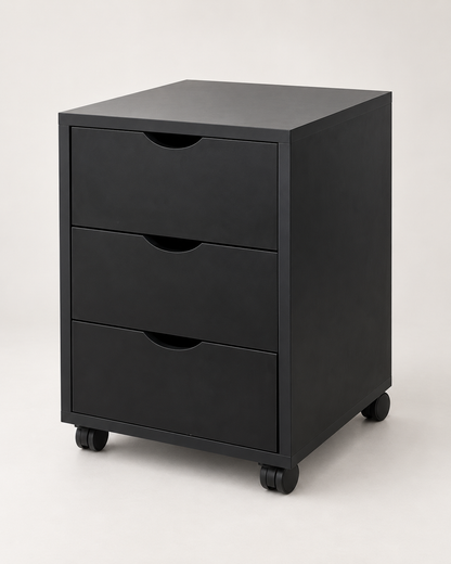 Caisson Mobile ARKEN 3 Tiroirs sur Roulettes – Noir – 40 × 40 × H63 cm