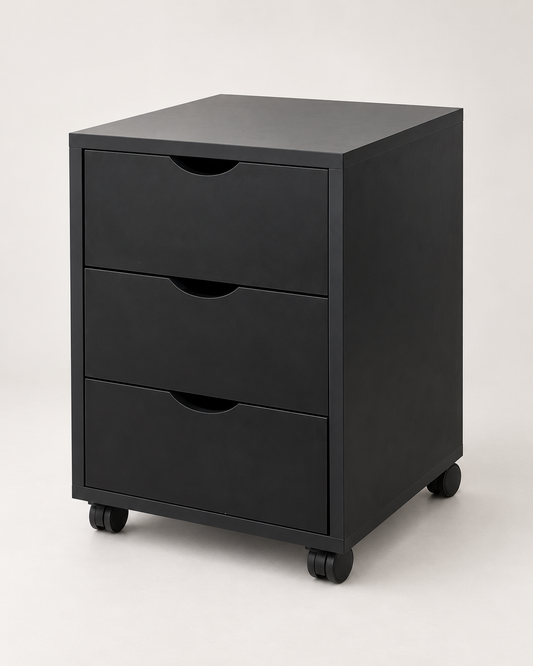 Caisson Mobile ARKEN 3 Tiroirs sur Roulettes – Noir – 40 × 40 × H63 cm