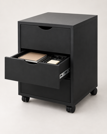 Caisson Mobile ARKEN 3 Tiroirs sur Roulettes – Noir – 40 × 40 × H63 cm