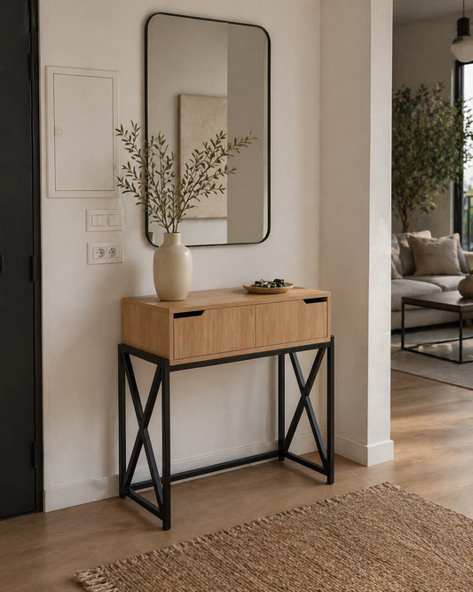 Console d’entrée Manar en bois et métal noir