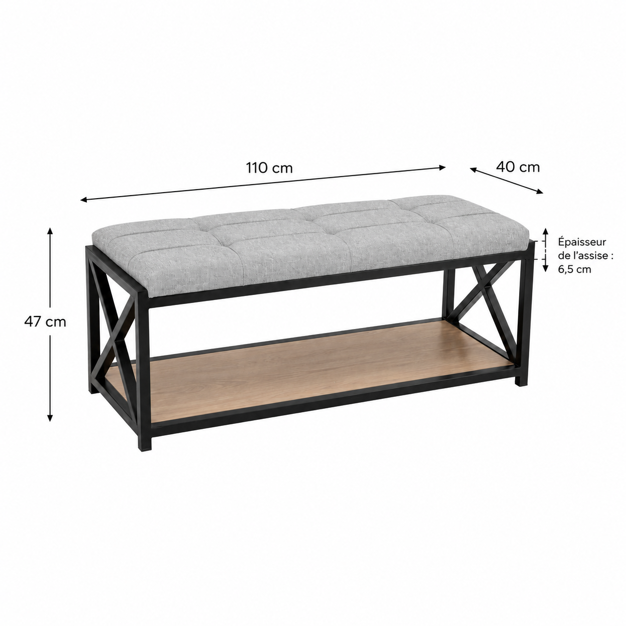 Banquette d’entrée MANAR — 110 × 40 × H47 cm