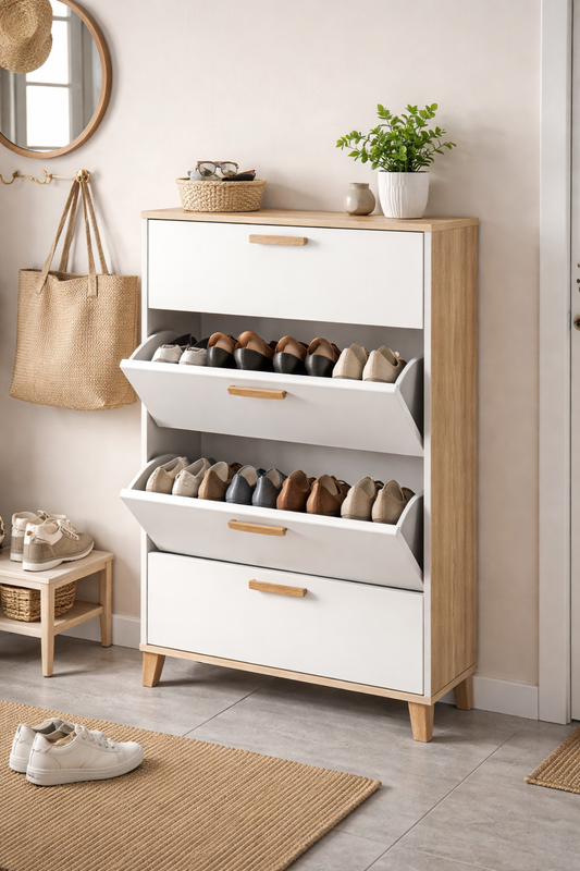 Porte-chaussures compact façade basculante (version fermée)