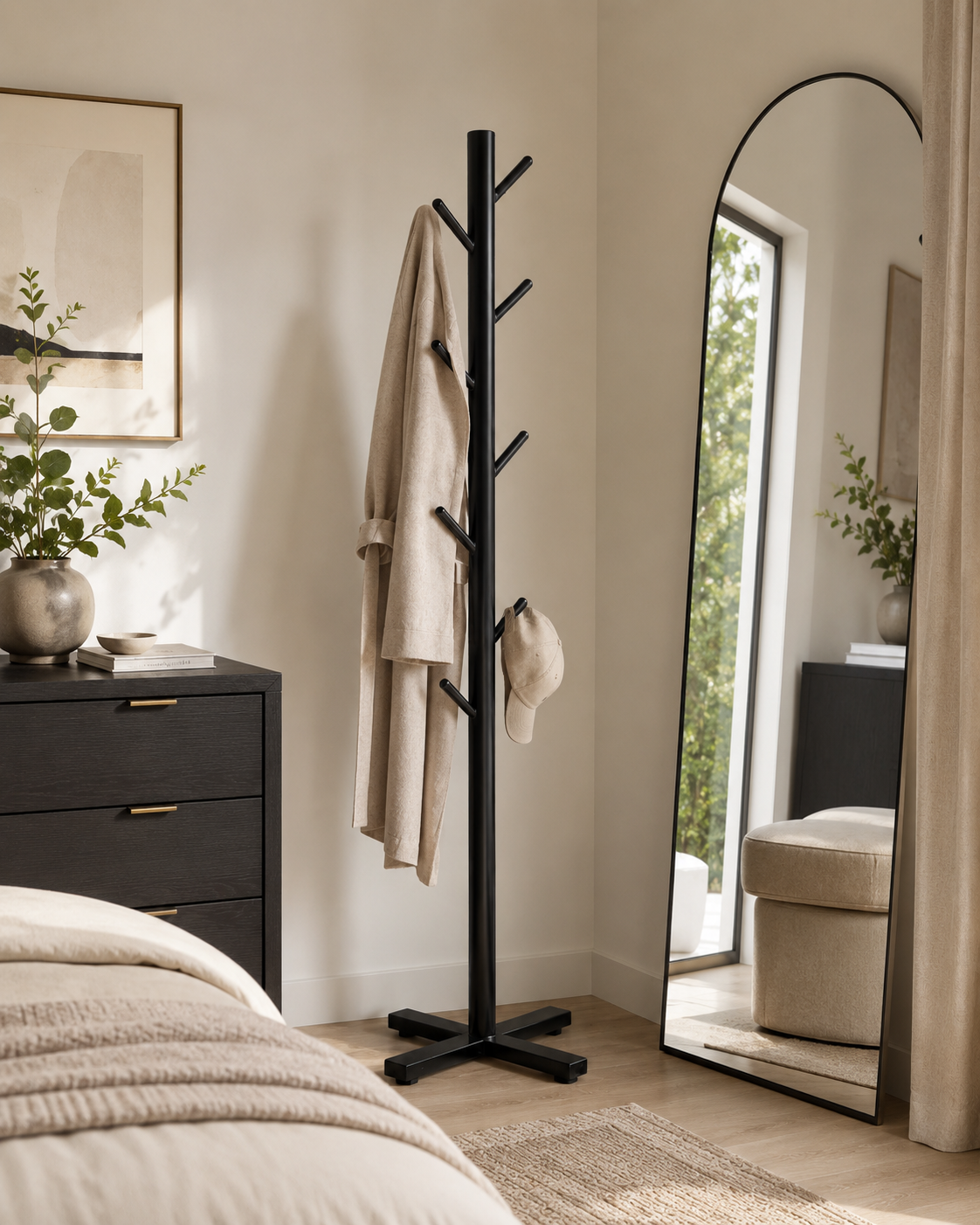 Porte-Manteau Métallique Noir 8 Branches – 1,75 m